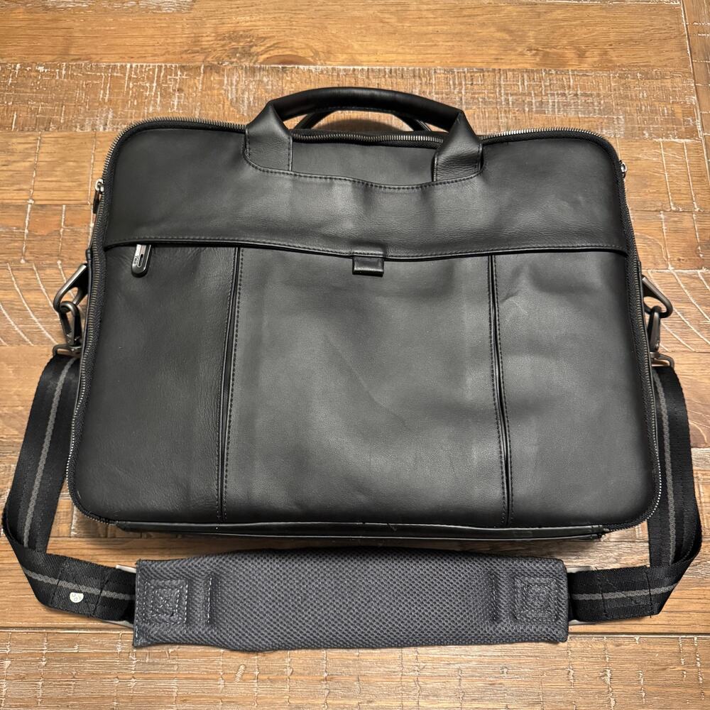 Dell Executive Black Leather Laptop Briefcase Bag 17x13 Multi-Compartment Padded